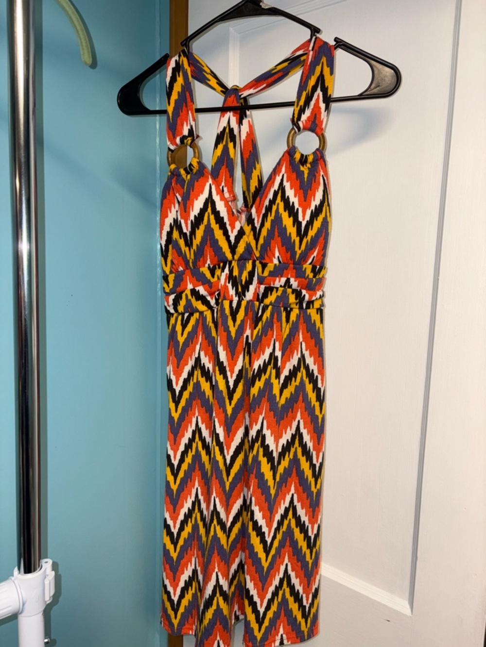 Pink Rose Multicolor Chevron Maxi Dress - Orange, Navy, Yellow, White